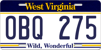 WV license plate OBQ275