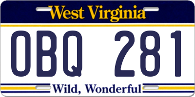 WV license plate OBQ281