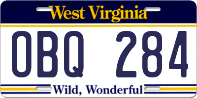 WV license plate OBQ284