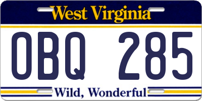 WV license plate OBQ285