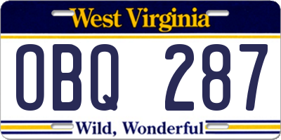 WV license plate OBQ287