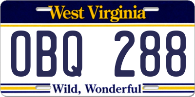 WV license plate OBQ288