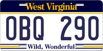 WV license plate OBQ290