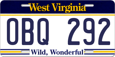 WV license plate OBQ292