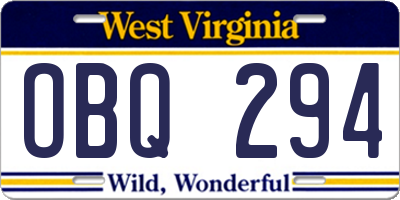 WV license plate OBQ294