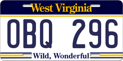 WV license plate OBQ296