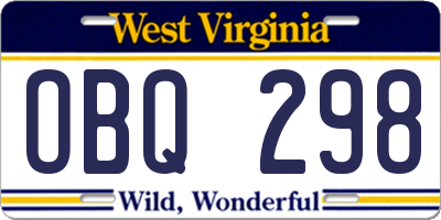 WV license plate OBQ298