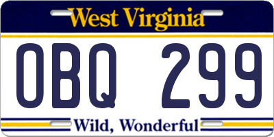 WV license plate OBQ299