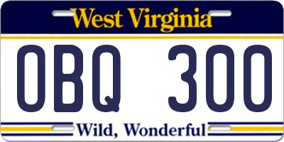 WV license plate OBQ300