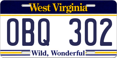 WV license plate OBQ302