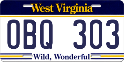 WV license plate OBQ303