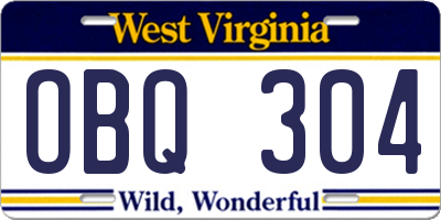 WV license plate OBQ304