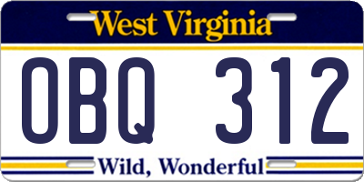 WV license plate OBQ312