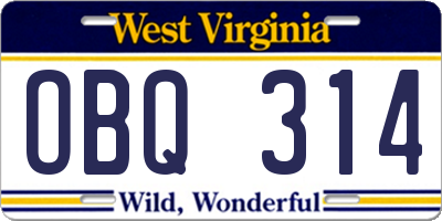 WV license plate OBQ314