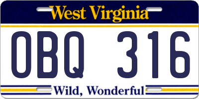 WV license plate OBQ316