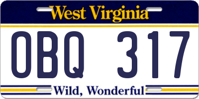 WV license plate OBQ317