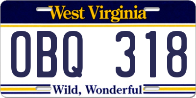 WV license plate OBQ318