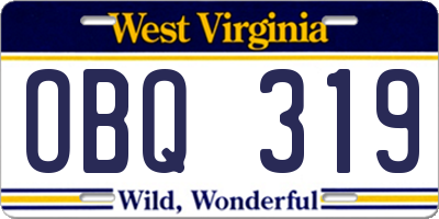 WV license plate OBQ319