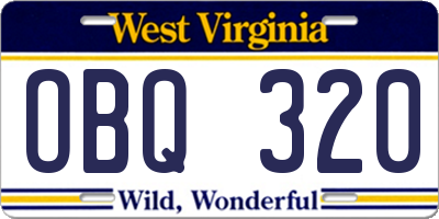 WV license plate OBQ320