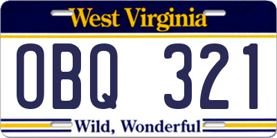 WV license plate OBQ321