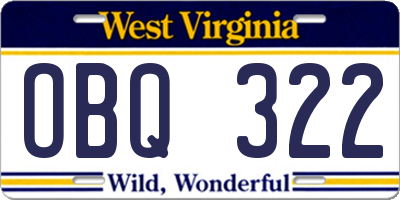 WV license plate OBQ322