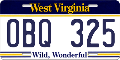 WV license plate OBQ325
