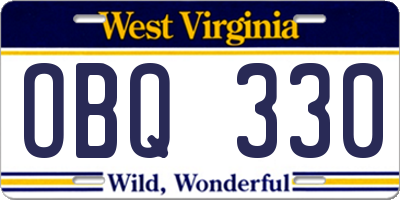 WV license plate OBQ330