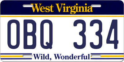 WV license plate OBQ334