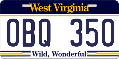 WV license plate OBQ350