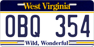 WV license plate OBQ354