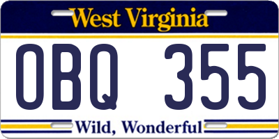 WV license plate OBQ355