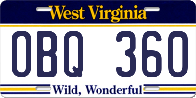 WV license plate OBQ360
