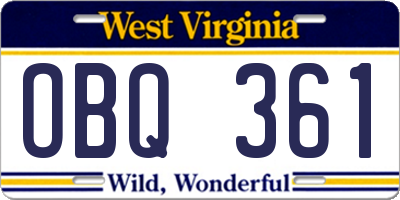 WV license plate OBQ361