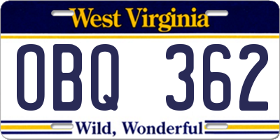 WV license plate OBQ362