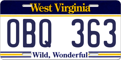 WV license plate OBQ363