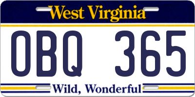 WV license plate OBQ365