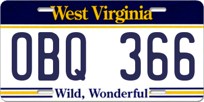 WV license plate OBQ366