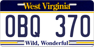 WV license plate OBQ370