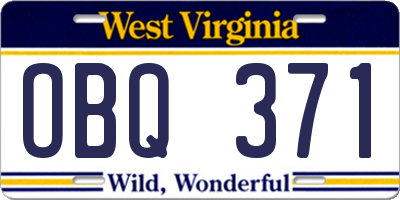 WV license plate OBQ371