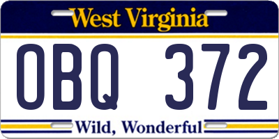 WV license plate OBQ372