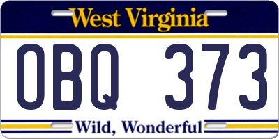 WV license plate OBQ373