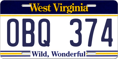 WV license plate OBQ374