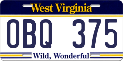 WV license plate OBQ375