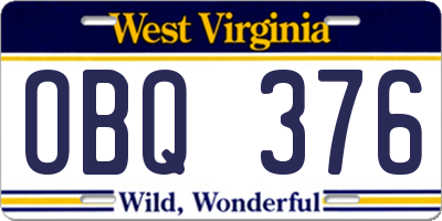 WV license plate OBQ376