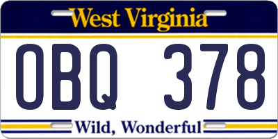 WV license plate OBQ378