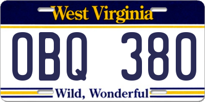 WV license plate OBQ380