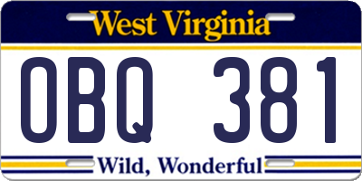 WV license plate OBQ381