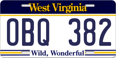 WV license plate OBQ382