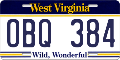 WV license plate OBQ384