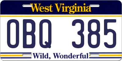 WV license plate OBQ385